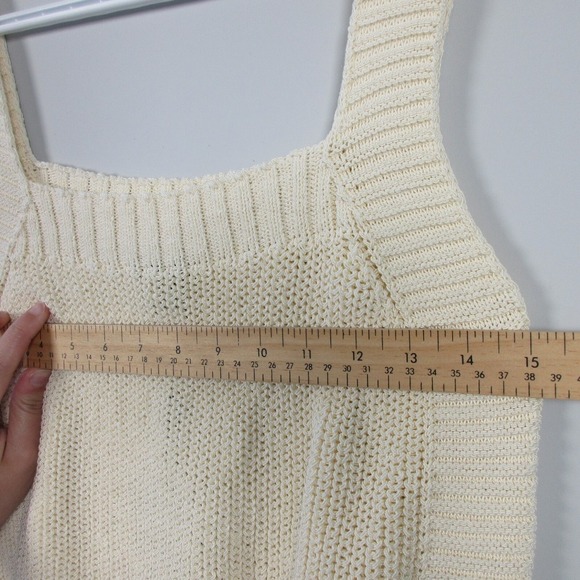 Massimo Dutti Knitted Tank Top Women M Ivory Crochet Knit Cropped Cotton 310 - Picture 7 of 10